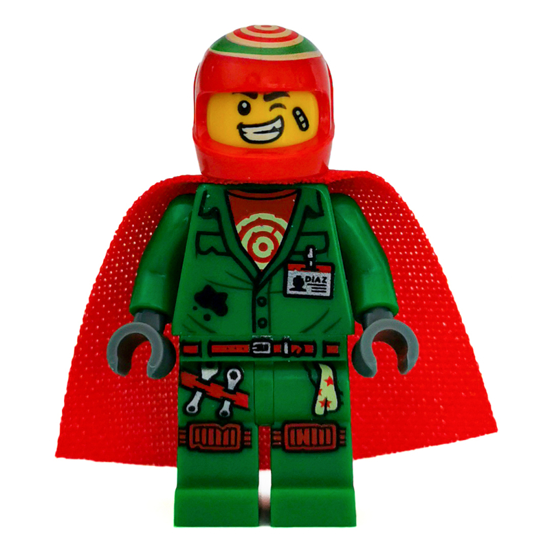 Lego Douglas Elton / El Fuego, Green Outfit with Red Helmet and Cape