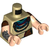 Torso, Tunic, Reddish Brown Belt, Red, Green, and Reddish Brown Bead Necklaces Print, Light Nougat Arms and Hands with Reddish Brown Sleeves and Dark Bluish Gray Bracelets Print