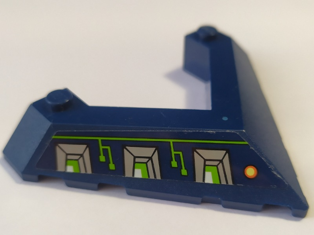 Lego Wedge 6 x 8 Pointed Cutout with Silver Vents and Lime Circuitry Pattern Model Left Side (Sticker) - Set 70320