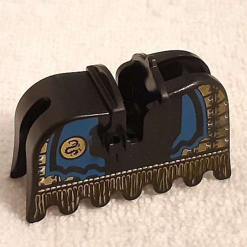 Lego Animal / Creature Accessory, Horse Barding with Gold and Blue Print / Black