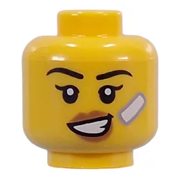 Minifig Head White Bandage, Nougat Lips, Neutral Stern / Crooked Smile / Yellow