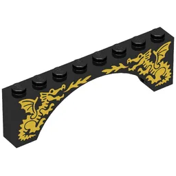 Brick Arch 1 x 8 x 2 with Two Yellow Dragons Print / Black
