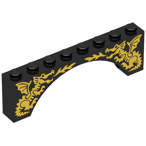 Lego Brick Arch 1 x 8 x 2 with Two Yellow Dragons Print