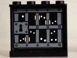 Panel 1 x 4 x 3 with Side Supports - Hollow Studs with Prison Bars. White Eyes and Minifigure Hands Pattern on Inside (Sticker) - Set 10237
