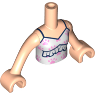 Lego Minidoll Torso Girl, White Top, Lavender Paws, Dark Blue Trim print, Light Nougat Arms and Hands / Light Nougat