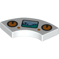 Lego Tile 2 x 2 Curved, Macaroni with Game Controller Print / White