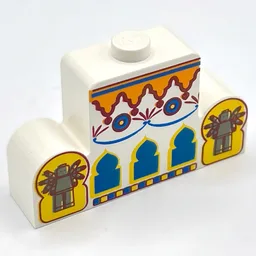 Brick Curved 1 x 4 x 2 Center Stud Top with Orient Arches, Minifigs Print / White