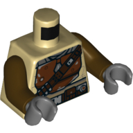 Lego Torso Armor, Reddish Brown Chestplate, Dark Brown Shoulder Strap and Belt Print, Dark Brown Arms, Dark Bluish Gray Hands / Tan