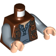 Lego Torso Vest Jacket, Sand Blue Shirt, Pockets, Zipper Print, Sand Blue Arms, Light Nougat Hands / Reddish Brown