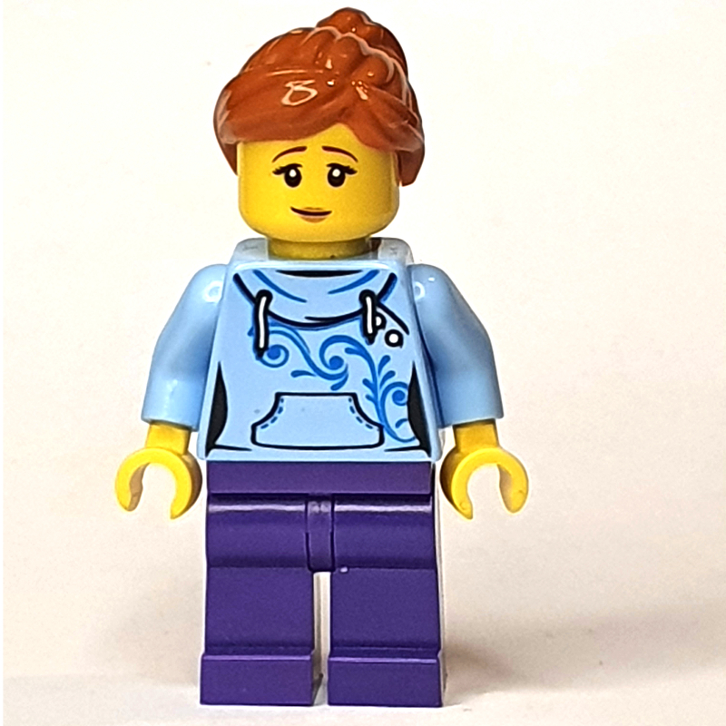 Lego Bright Light Blue Torso, Dark Purple Legs, Dark Orange Hair