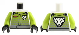 Torso Racing Suit with Lime Hexagons, Red Stripe, White Leopard Logo, Light Bluish Gray Belt Pattern / Lime Arms / Black Hands
