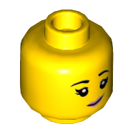 Lego Minifig Head Mei / Heaven Fairy, Eyebrows, Eyelashes, Bright Pink Lips, Slight Smile / Sneer Print / Yellow
