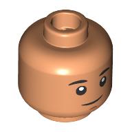 Lego Minifig Head Sig Greebling, Black Eyebrows, Lopsided Grin/Scared / Nougat