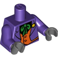 Torso Suit with Orange Vest, Green Tie, Yellow Flower Print, Dark Purple Arms, Dark Bluish Gray Hands / Dark Purple