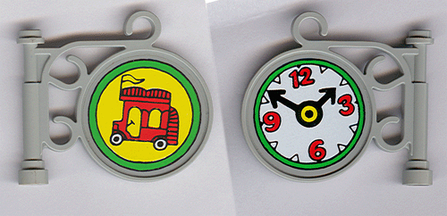 Lego Road Sign Round on Pole with Ornate Top Attachment with Bus Stop Pattern on Both Sides (Stickers) - Set 3662
