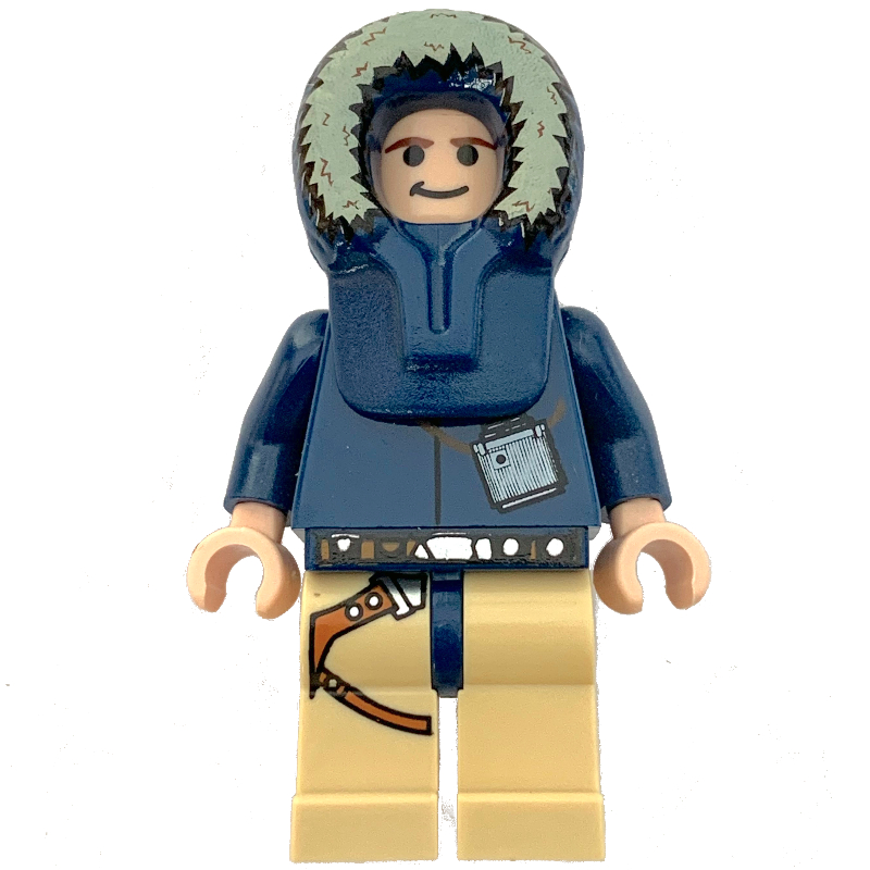 Lego Han Solo, Hoth Outfit, Dark Blue Hood, Black Eyes