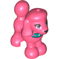 Lego Animal, Dog, Poodle with Purple Bow, Blue Eyes, Black Nose and Mouth Print / Coral