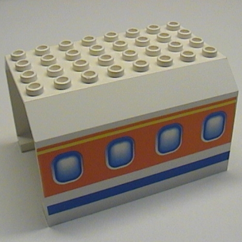 Lego Aircraft Fuselage Angular Top 6 x 8 x 4 with Windows on Blue, Orange, and Yellow Stripes Print