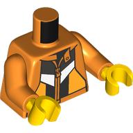 Lego Torso, Hoody, Zipper, Black/White Bright Light Orange Shapes print, Orange Arms, Yellow Hands / Orange