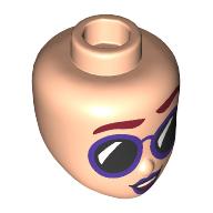 Lego Minidoll Head Dark Red Eyebrows, Dark Purple Sunglasses, Black Glass, Dark Purple Lips / Light Nougat