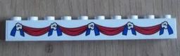 Brick 1 x 10 with Blue and Red Ribbon and White Flowers Pattern (Sticker) - Set 8639