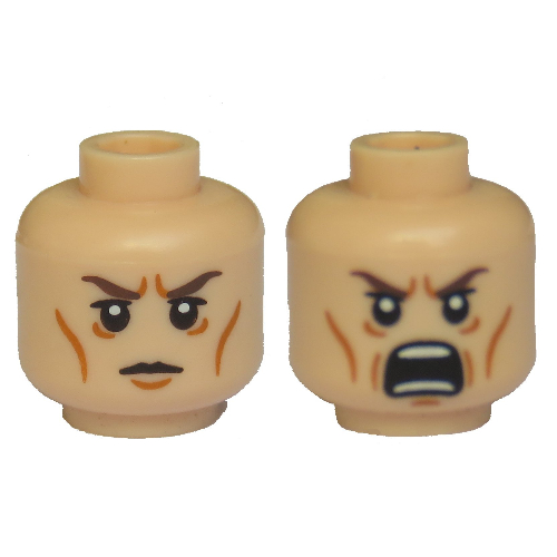Lego Minifig Head Elrond, Dual Sided, Calm / Battle Rage Print [Blocked Open Stud] / Light Nougat