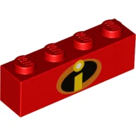 Brick 1 x 4 with 'I' Incredibles Logo Print / Red