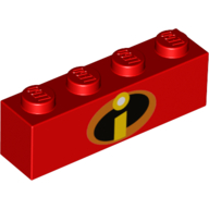 Lego Brick 1 x 4 with 'I' Incredibles Logo print / Red