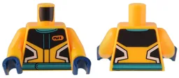 Torso Racing Jacket Black and White Panels, Dark Turquoise Collar and Belt, and Orange Name Tag Pattern / Bright Light Orange Arms / Dark Blue Hands