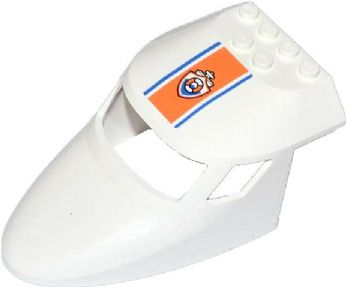 Lego Aircraft Fuselage Forward Top Curved 6 x 10 x 4 with 3 Window Panes with Blue Lines and Coast Guard Logo on Orange Background Pattern (Sticker) - Set 60015