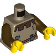 Lego Torso Peasant Shirt with Dark Brown Collar and Rope Belt Print, Dark Brown Arms, Yellow Hands / Dark Tan