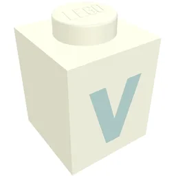 Brick 1 x 1 with Blue 'V' Print (Bold Font) / White