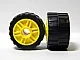 Wheel 18mm D. x 14mm with Pin Hole, Fake Bolts and Shallow Spokes with Black Tire 24 x 14 Shallow Tread, Band Around Center of Tread (55981 / 89201) / Yellow