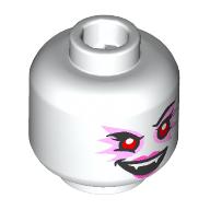 Lego Minifig Head Never Witch, Red Eyes, Bright Pink Eyeshadow, Magenta Lips, Fanged Teeth / Large Magenta Triganle Marking Print / White