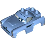 Duplo Car Body 2 Top Studs and 2 Rear Studs with Cars Finn McMissile Print / Medium Blue