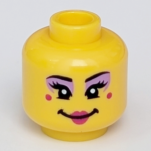 Lego Minifig Head, Magenta Eye Shadow, Red Lips, Red Dots print / Yellow
