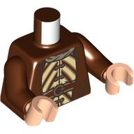 Lego Torso, Jacket, Tan/Reddish Brown Striped Tunic, Belt, Dark Tan Scarf print, Reddish Brown Arms, Light Nougat Hands / Reddish Brown