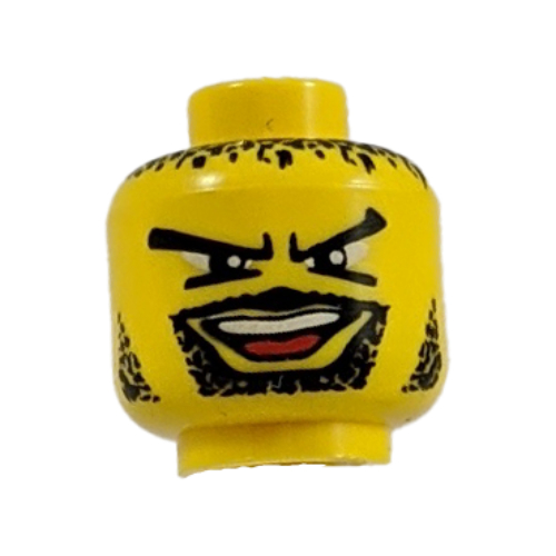 Lego Minifig Head Basketball Player, Moustache Open Mouth, Goatee, V Brow Eyes, Black Hair, Stubble Print / Yellow