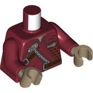 Lego Torso, Dark Brown Straps, Silver Zipper print, Dark Red Arms, Dark Tan Hands / Dark Red