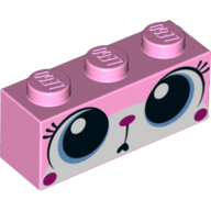 Lego Brick 1 x 3 with Unikitty, Wide Eyes Puzzled Print / Bright Pink