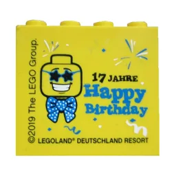Brick 2 x 4 x 3 with 'LEGOLAND Deutschland Resort 17 JAHRE Happy Birthday' Print / Yellow