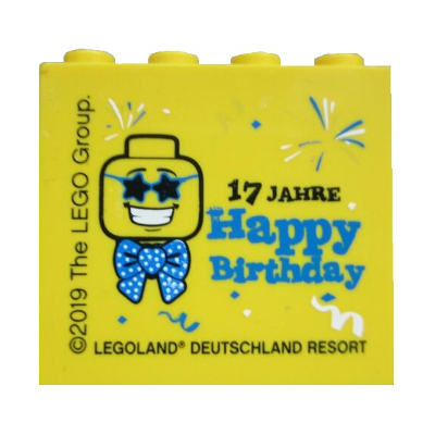 Lego Brick 2 x 4 x 3 with 'LEGOLAND Deutschland Resort 17 JAHRE Happy Birthday' Print / Yellow