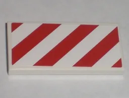 Tile 2 x 4 with Red and White Danger Stripes Pattern Left (Sticker) - Set 7593