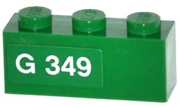 Brick 1 x 3 with White 'G 349' Pattern Model Left Side (Sticker) - Set 70805