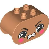 Duplo Brick 2 x 4 x 2 Rounded Ends with Angry, Dark Pink Cheeks Print / Nougat