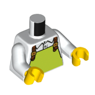 Lego Torso Shirt, Lime Apron, Reddish Brown Straps print, White Arms, Yellow Hands / White