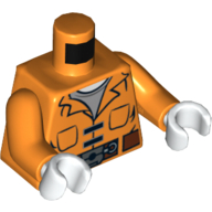 Lego Torso Prisoner Jumpsuit with Belt and Pockets and 'INMATE 109370' on Reverse Print, Orange Arms, White Hands / Orange