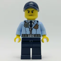 Policeman, Bright Light Blue Jacket with Zipper, Radio, Badge, and Tie, Dark Blue Legs, Dark Blue Cap