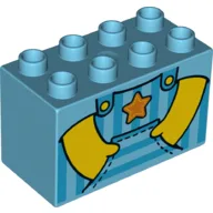 Duplo Brick 2 x 4 x 2 with Overall, Hands in Pockets, Star Print / Medium Azure