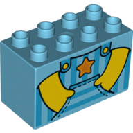 Lego Duplo Brick 2 x 4 x 2 with Overall, Hands in Pockets, Star Print